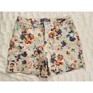 Gloria Vanderbilt Amanda Denim Floral Print Shorts Womens Size‎ 14 Inseam 5"